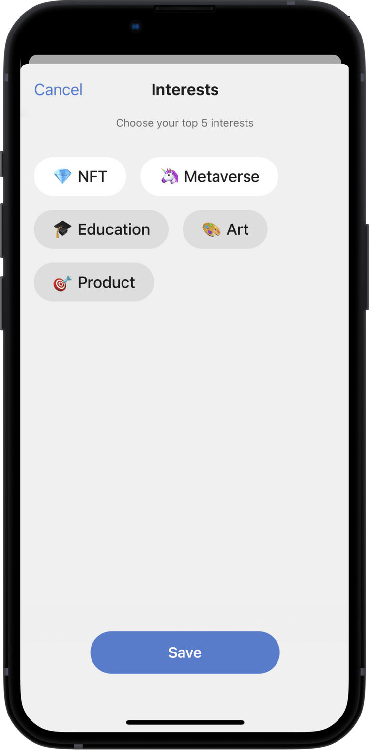 Choose interests to find a relevant club
